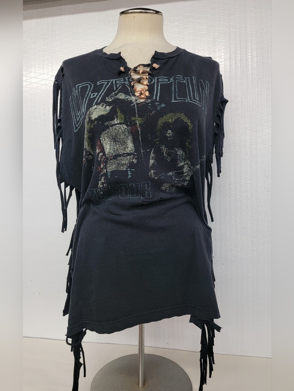 Led Zeppelin 1975 Tour Lace-Up Fringe Tee Upcycled Vintage